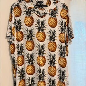 Express White and Yellow Pineapple Casual Button Down Shirt